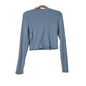 American Eagle Ribbed Cropped Mock Top Blue Size Large